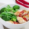 Grilled chilli chicken with steamed broccoli